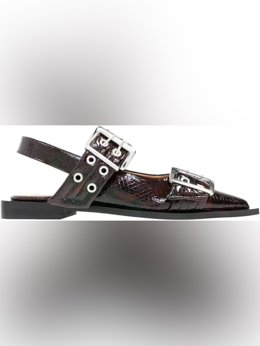 NIB - GANNI Burgundy Snake Buckle Ballerina Flat - Size 39 - Picture 2 of 9